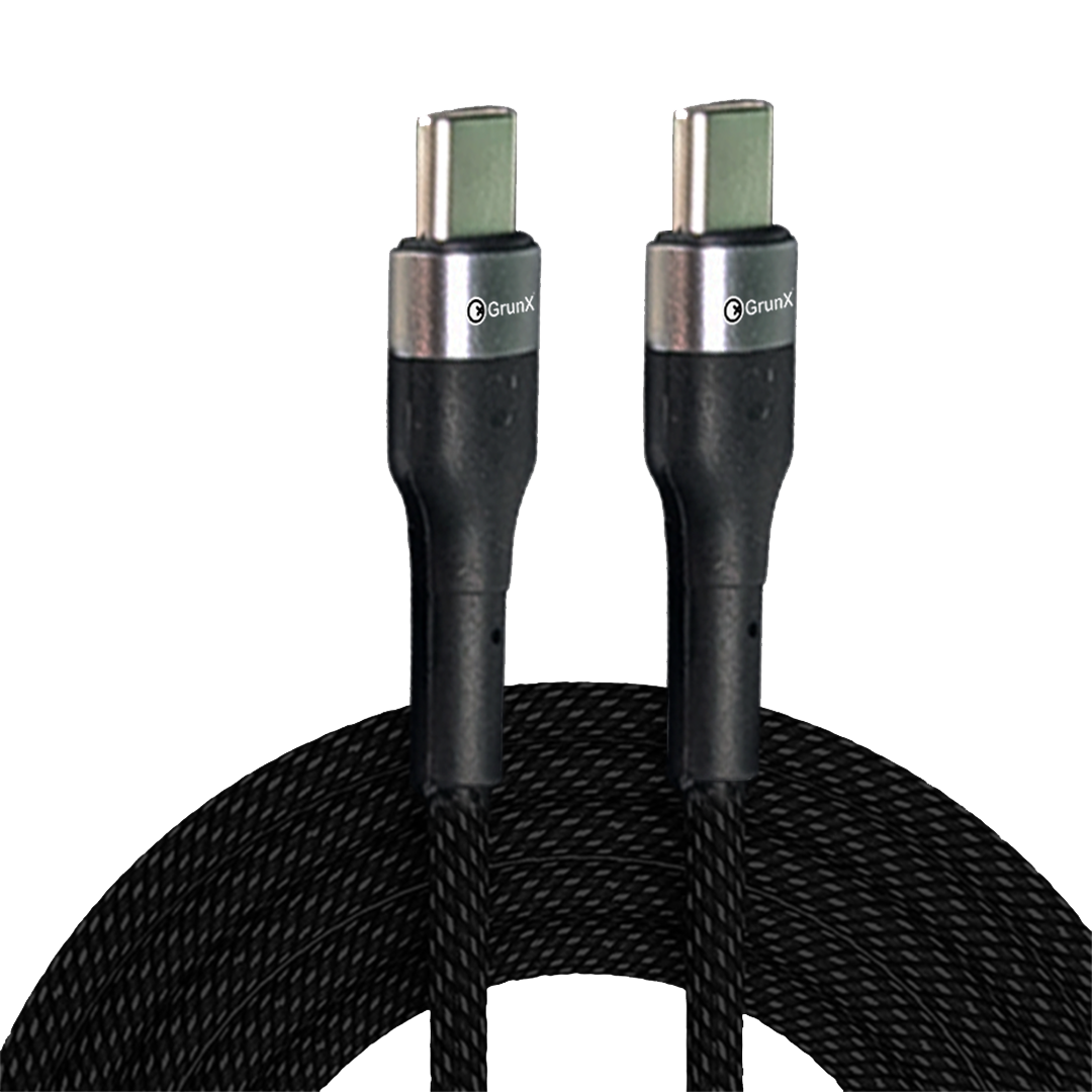 Charging Cable All Devices Android and Apple Devices 2 Meter Silver and Black Front View Cable Flash  GrunX in India