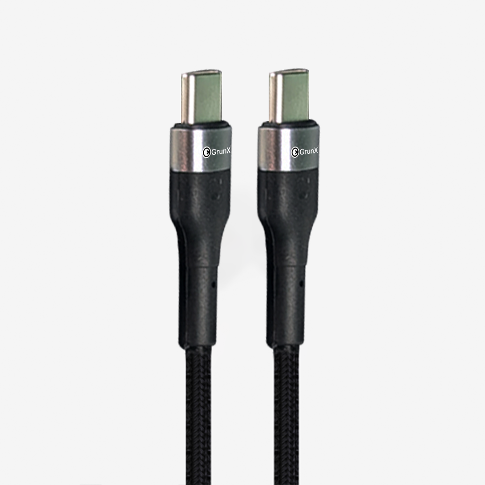 Charging Cable All Devices Android and Apple Devices 2 Meter Silver and Black Showing Type-c To Type-c Flash  GrunX in India