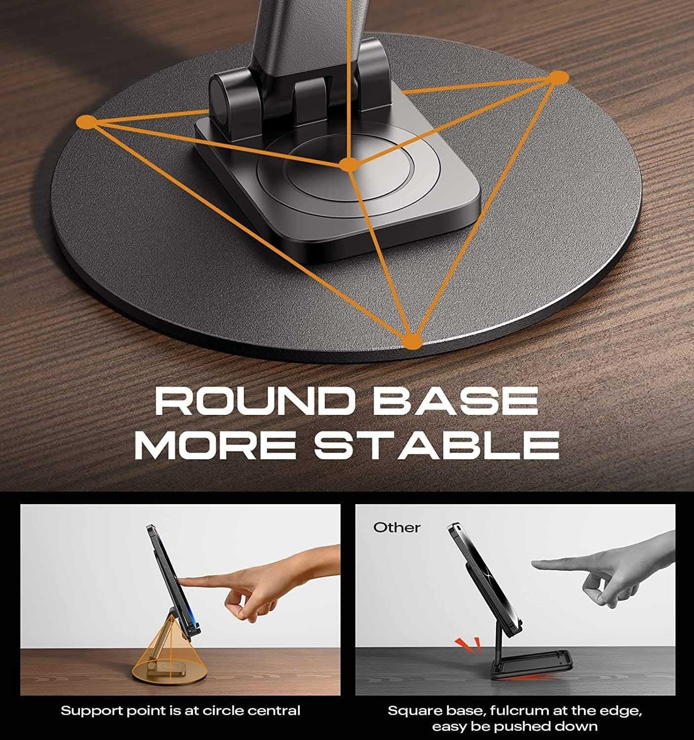 Flexo 360° Adjustable Metal Phone & Tablet Stand – Sleek design for smartphones and tablets – available at GrunX