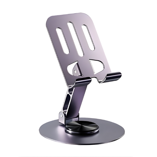 GRUNX Flexo 360-degree metal rotatable stand with premium aluminum base holding iPad at adjustable angle on modern desk India