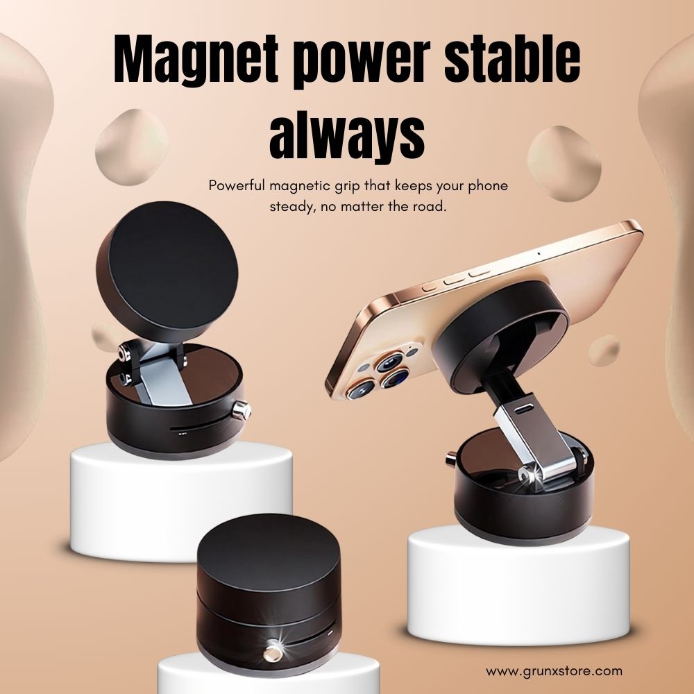 Freeze universal magnetic holder showing vacuum suction base and aluminum arm with 360-degree rotation for hands-free phone mounting India