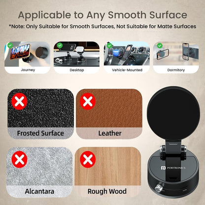 “Black 360° adjustable magnetic car mount and phone holder for dashboards, desks, and workspaces – available at GrunX”