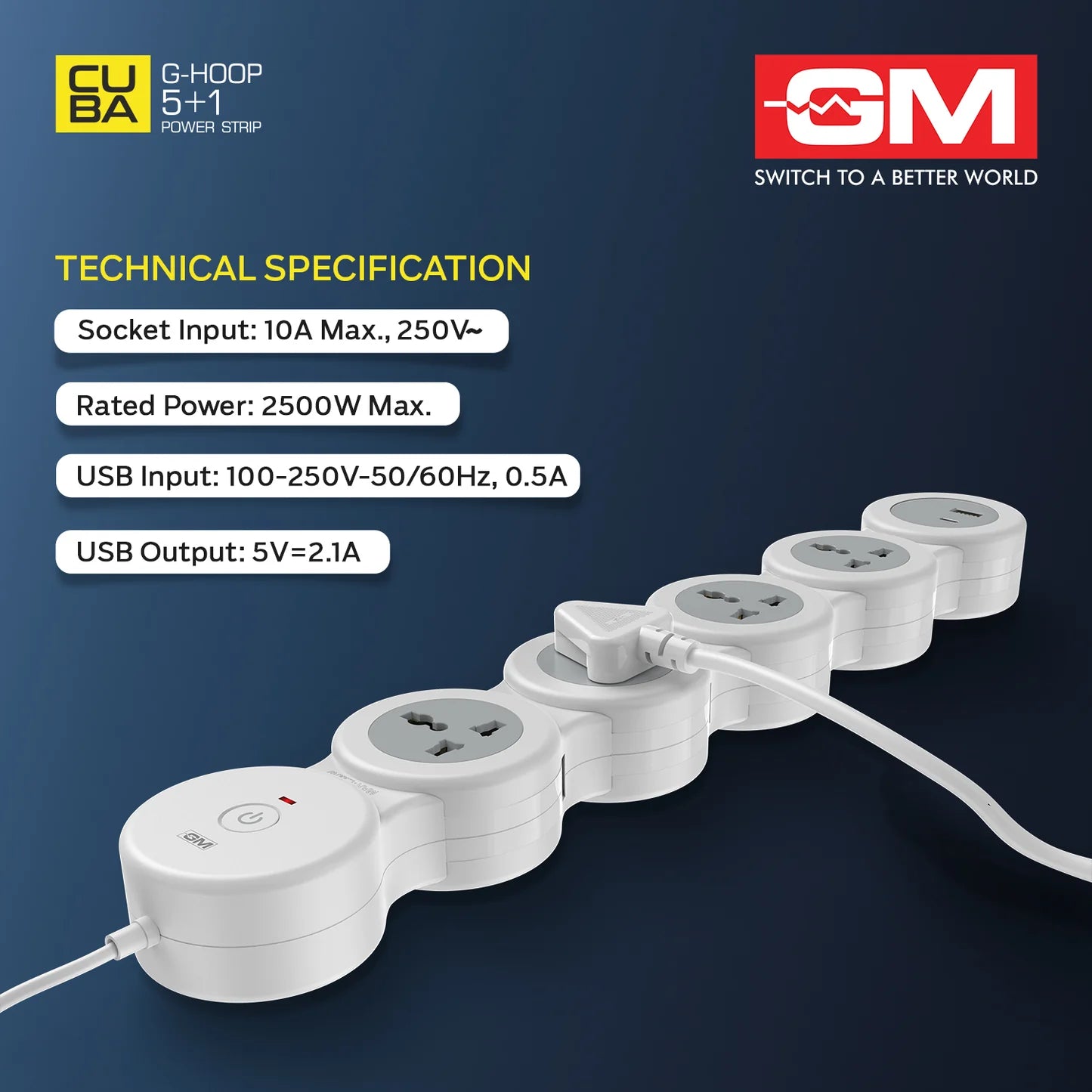 surge protector extension board with universal sockets and fast charging