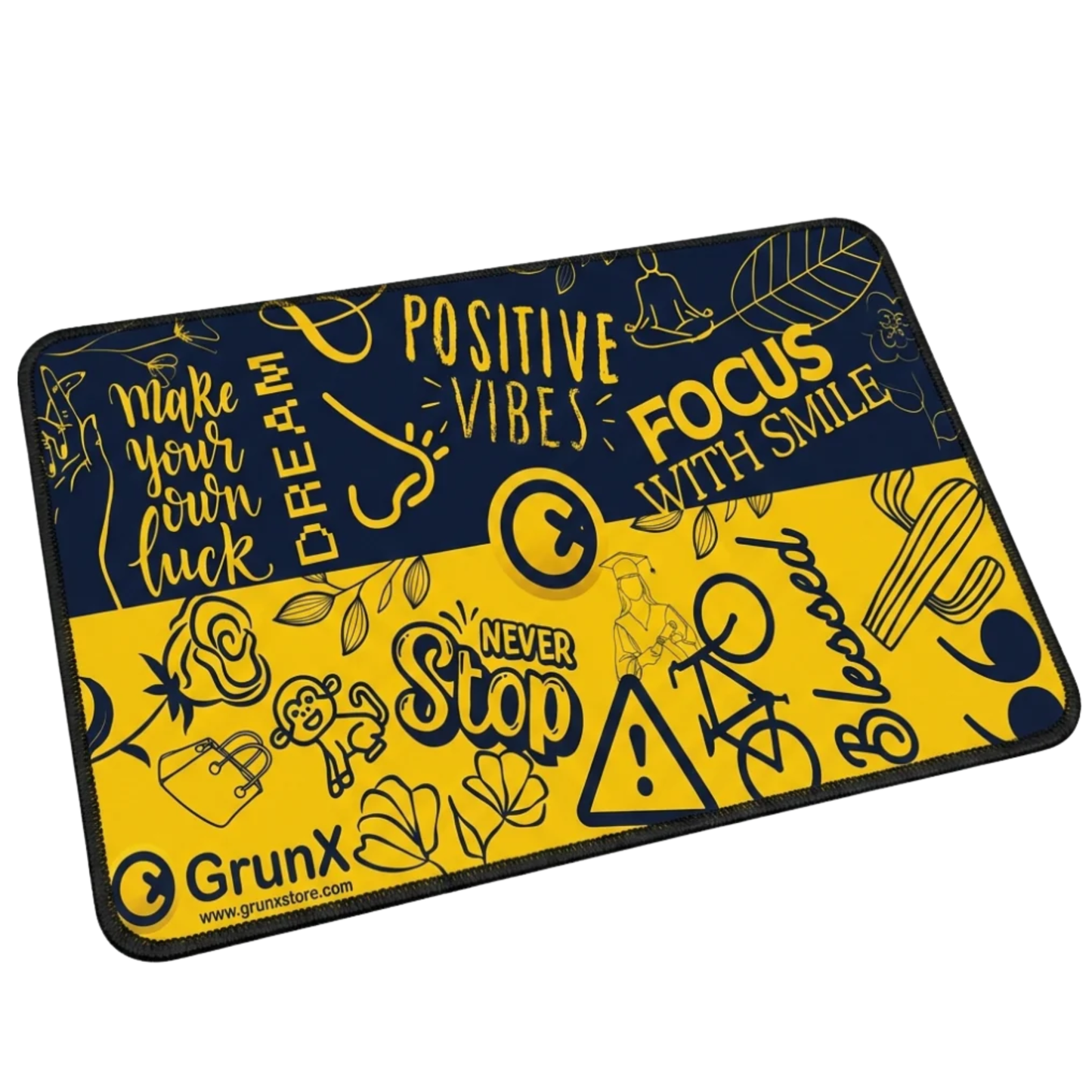 GRUNX Swift gaming mouse pad 230×200mm waterproof smooth surface with gaming mouse on setup desk
