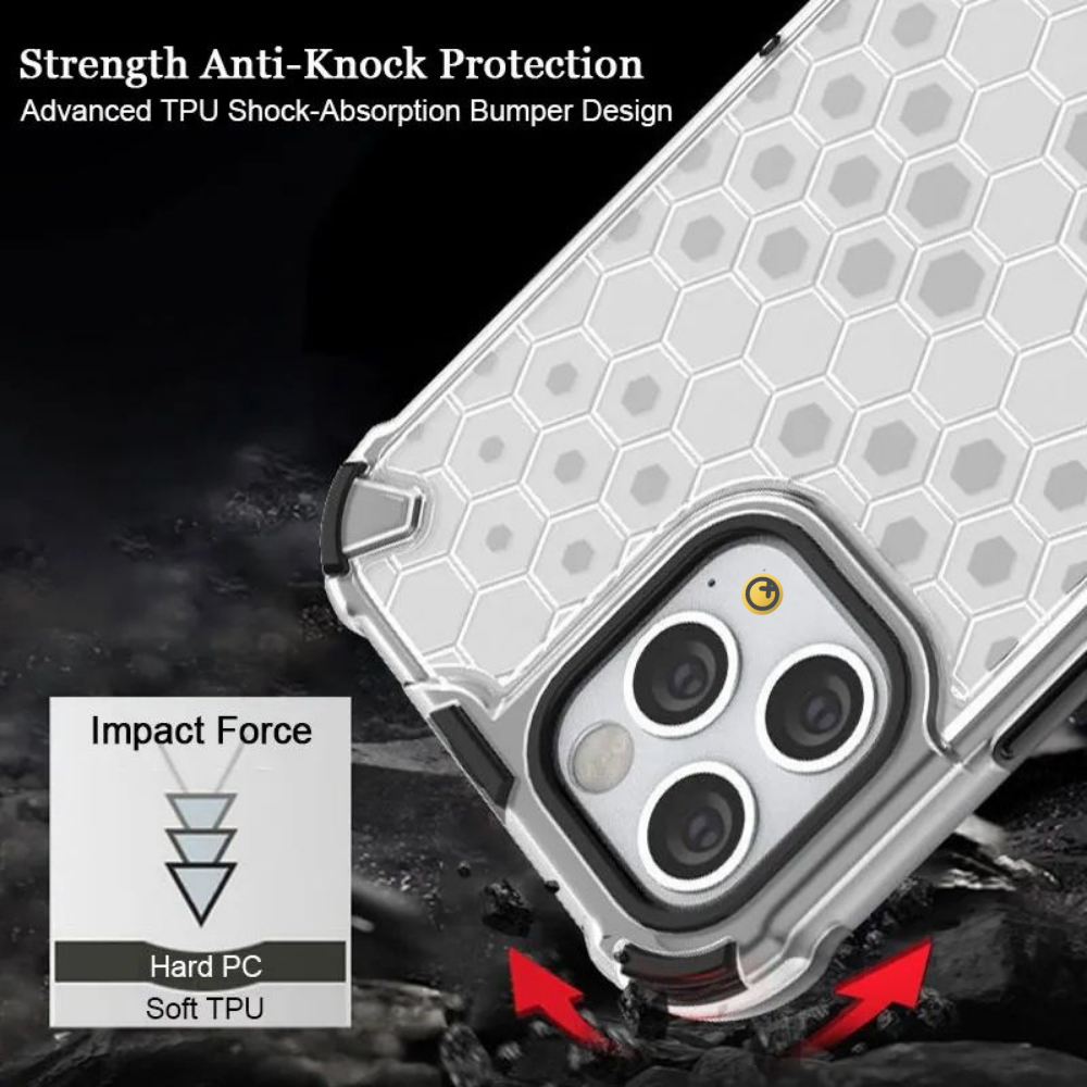 GRUNX Honeycomb armor iPhone case close-up hexagonal pattern structure shockproof textured grip detail