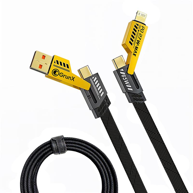 INBAE 4-in-1 fast charging cable 1.2m yellow black for Android and Apple – GrunX