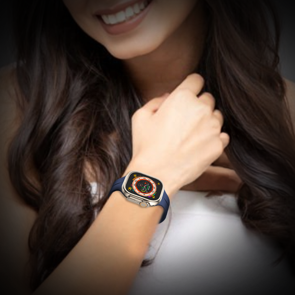 Watch Strap and Watch Band Apple Apple Watch Series  9, 8, 7, 6, 5, 4, 3, 2, 1,Se, Ultra & Ultra 2 38/40/41mm 42/44/45/49mm MIdnight Blue & White Woman Showcasing  Smartwatch Kite GrunX in India