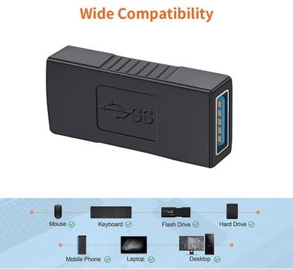 USB 3.0 Female to Female Coupler Adapter wide compatibility with mouse keyboard flash drive hard drive mobile phone laptop and desktop 