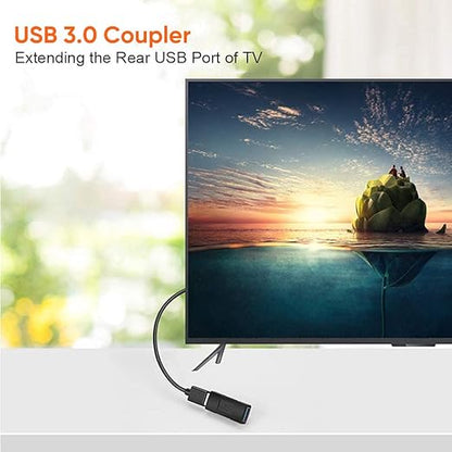 USB 3.0 Coupler Adapter extending rear USB port of smart TV for flash drive connectivity