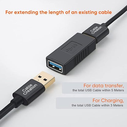 CableCreation USB 3.0 Female to Female Coupler for extending USB cable length up to 5 meters for data transfer and 3 meters for charging