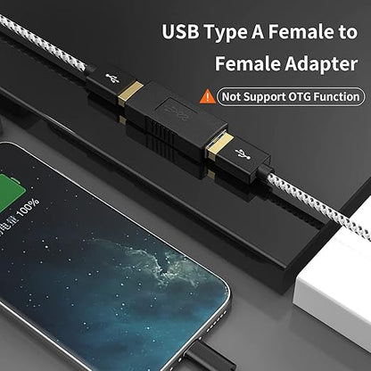 USB Type A Female to Female Adapter by  connecting braided USB cables for charging iPhone - Does Not Support OTG Function