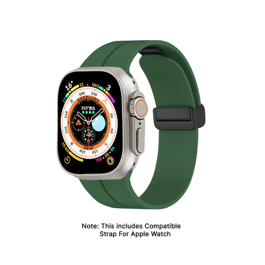 Watch Strap and Watch Band Apple Apple Watch Series  9, 8, 7, 6, 5, 4, 3, 2, 1,Se, Ultra & Ultra 2 38/40/41mm 42/44/45/49mm Green Front View Smartwatch Leaf GrunX in India