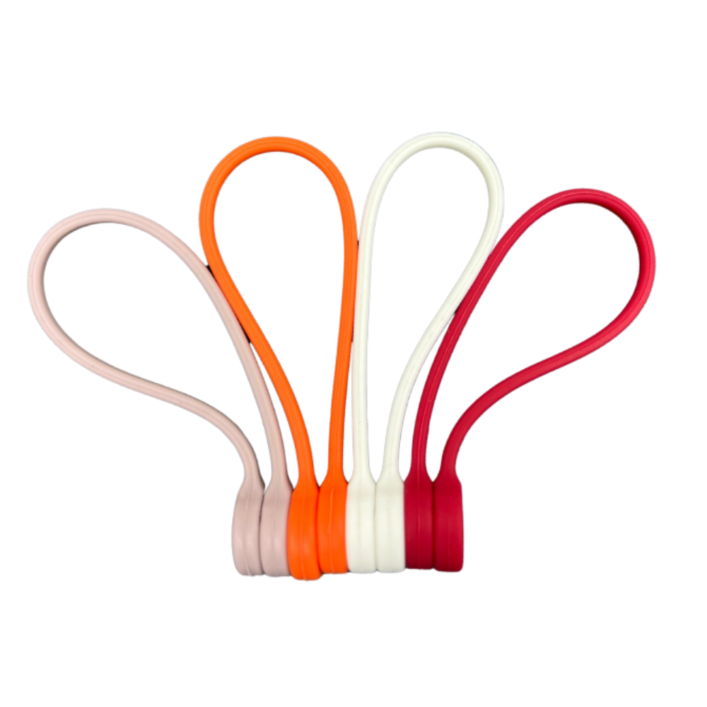 GRUNX Loki reusable silicone magnetic cable ties in four vibrant colors red blue yellow green for cable organization India