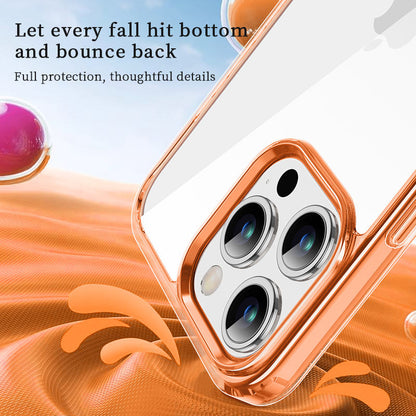  Lotus transparent case, detailing Airbag frame technology, wear-resistant PC back plate, and high-rise lens and drop protection case with stylish Rose Gold bumper and integrated ring kickstand iPhone 14.