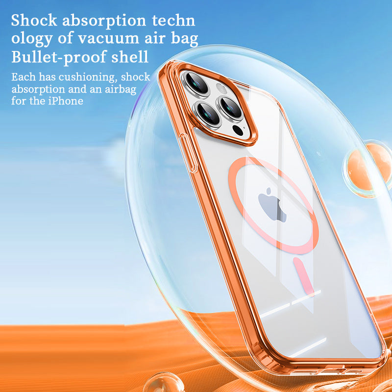 GRUNX Lotus airbag drop protection clear iPhone case orange bumper showing airbag frame technology and transparent back India