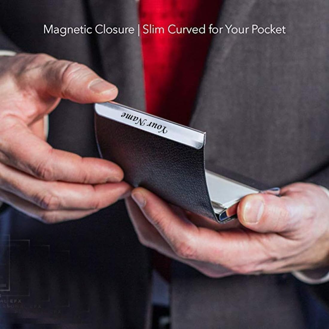 Premium Black Leather Metal Business Card Case with Brand Name Laser Engraving for Men Women | Grunx Store
