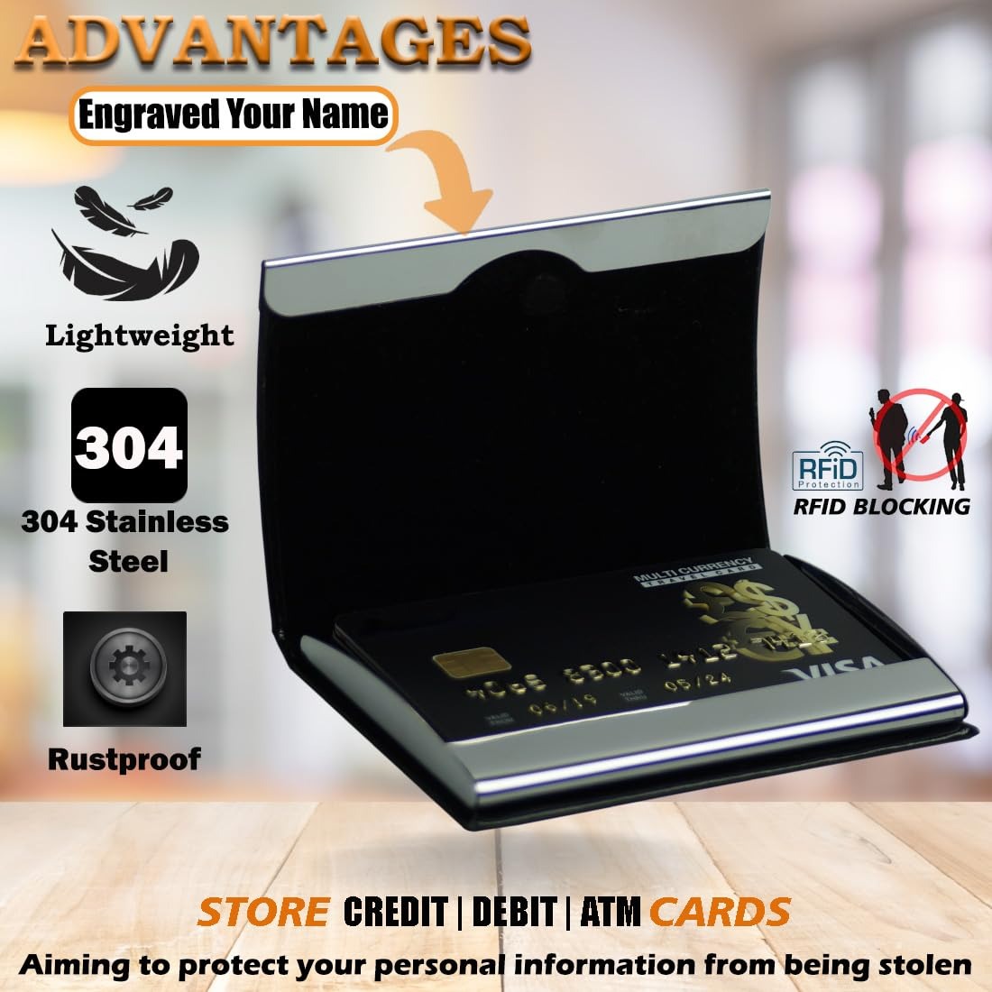 Luxury Black Leather Stainless Steel Business Card Holder Personalized Laser Engraved Brand Name | Grunx Store