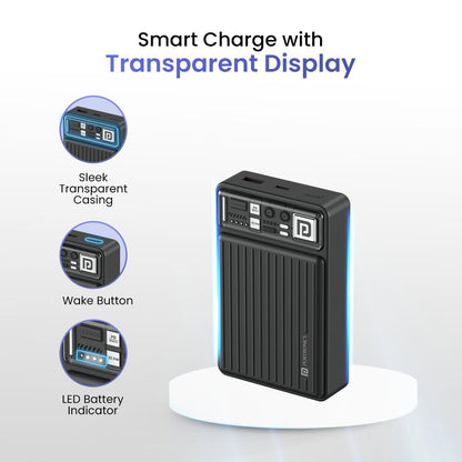 Transparent casing with LED battery level indicator on Portronics Luxcell Mini 20K | Grunx 