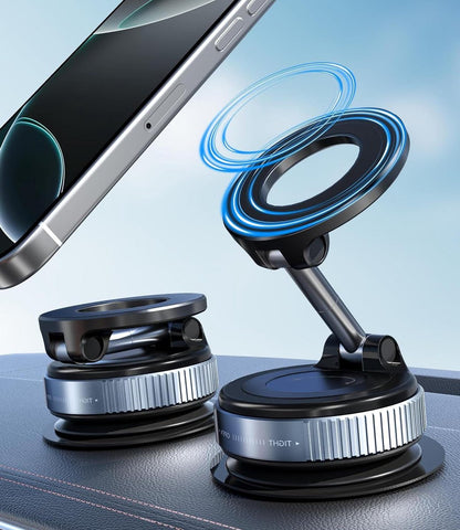 GrunX Universal magnetic phone mount with vacuum suction cup, compatible with iPhone and Android, perfect for car use.