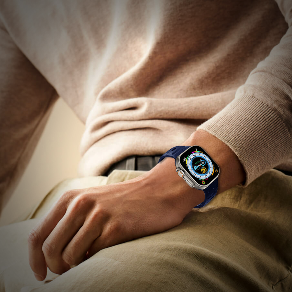 Watch Strap and Watch Band Apple Apple Watch Ultra Series 1 & 2 42/44/45/49mm Dark Blue Man Wearing Smartwatch Mars GrunX in India