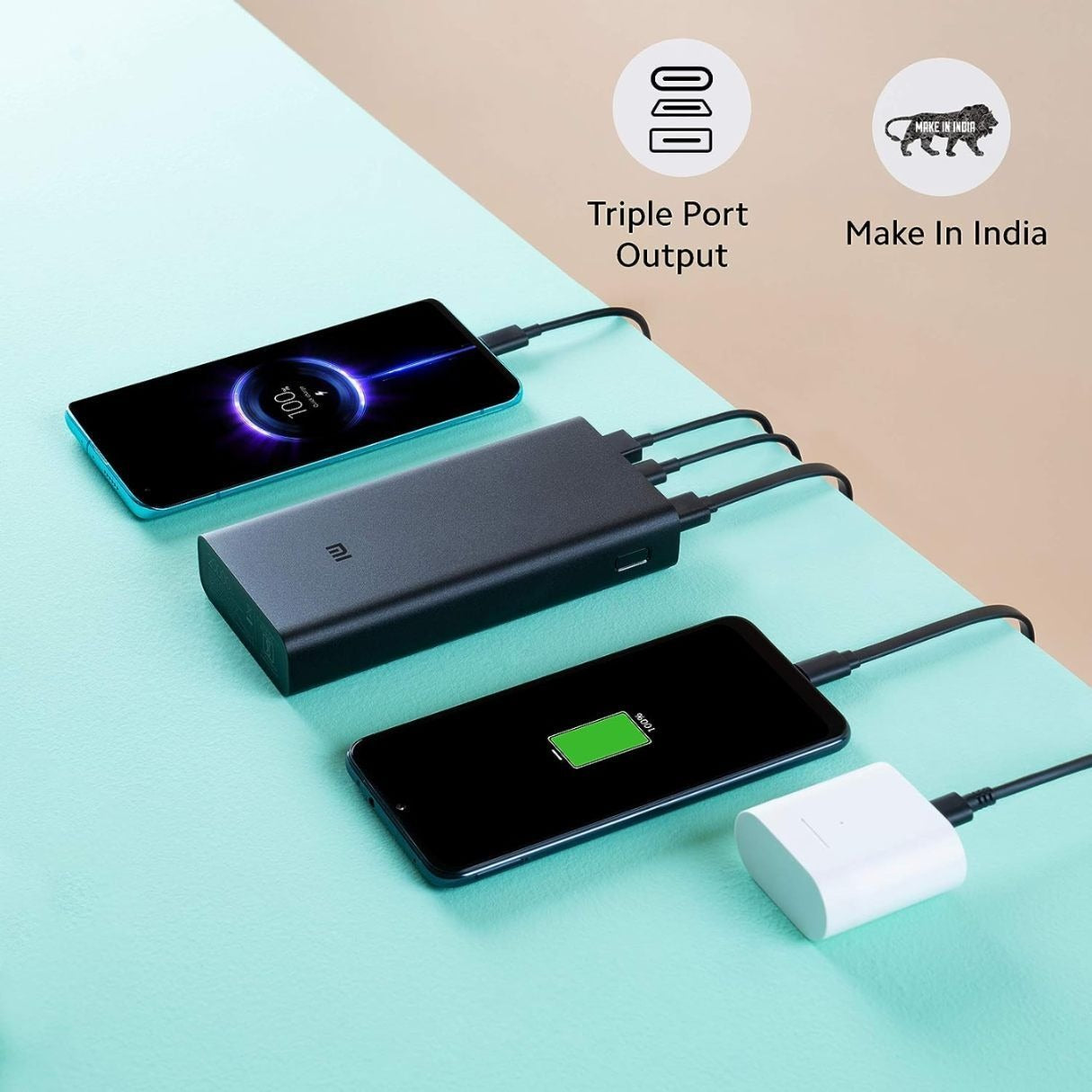Portable 20000mAh fast charge power bank for Android and iOS devices, available at GrunX