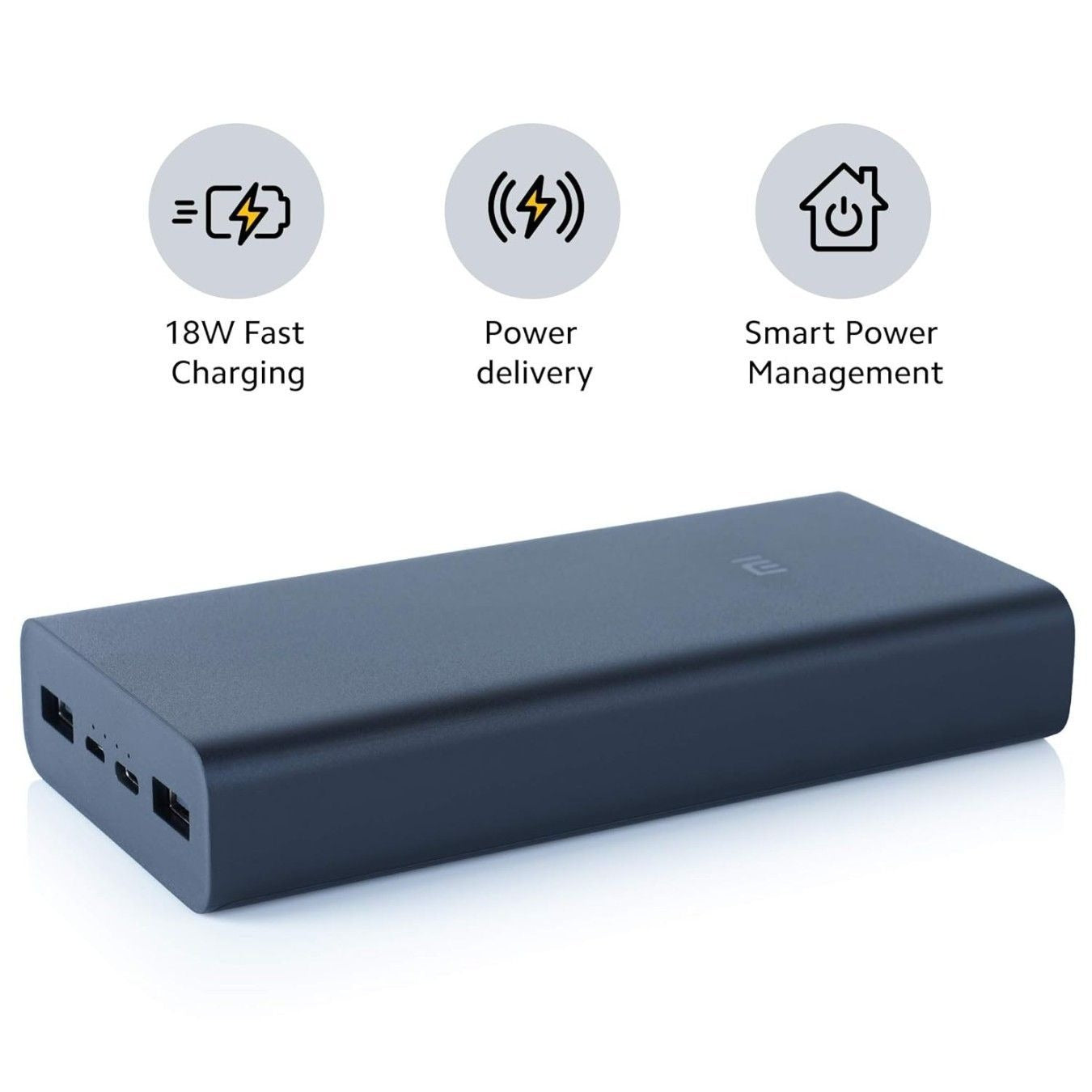Fast charging 20000mAh MI power bank with sleek design and dual USB ports, available at GrunX
