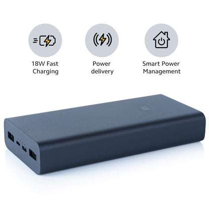 Fast charging 20000mAh MI power bank with sleek design and dual USB ports, available at GrunX