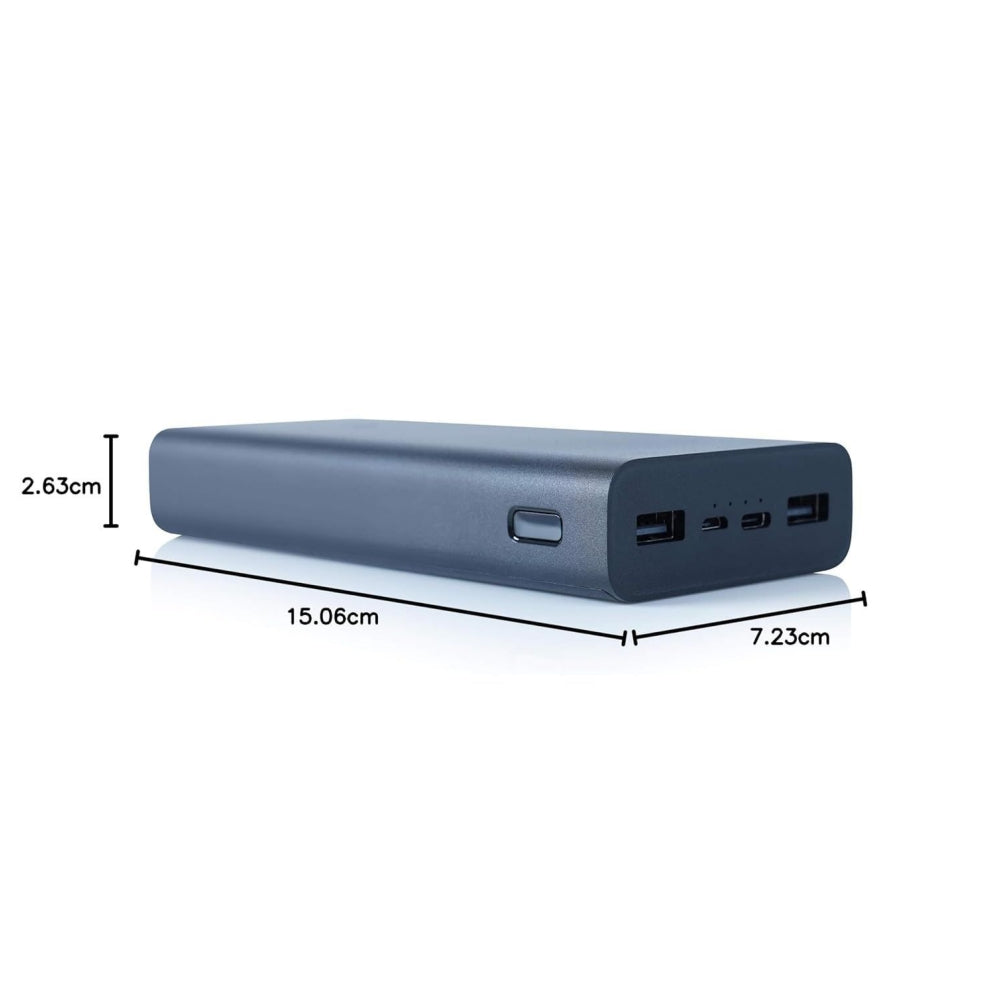 High-capacity MI power bank for mobile charging with USB Type-A and Type-C ports, available at GrunX
