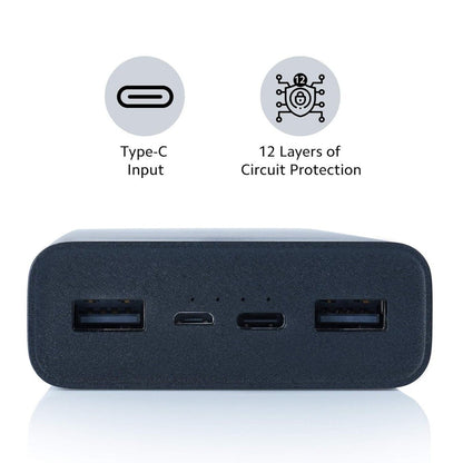 MI 20000mAh power bank with dual output fast charging for smartphones and gadgets