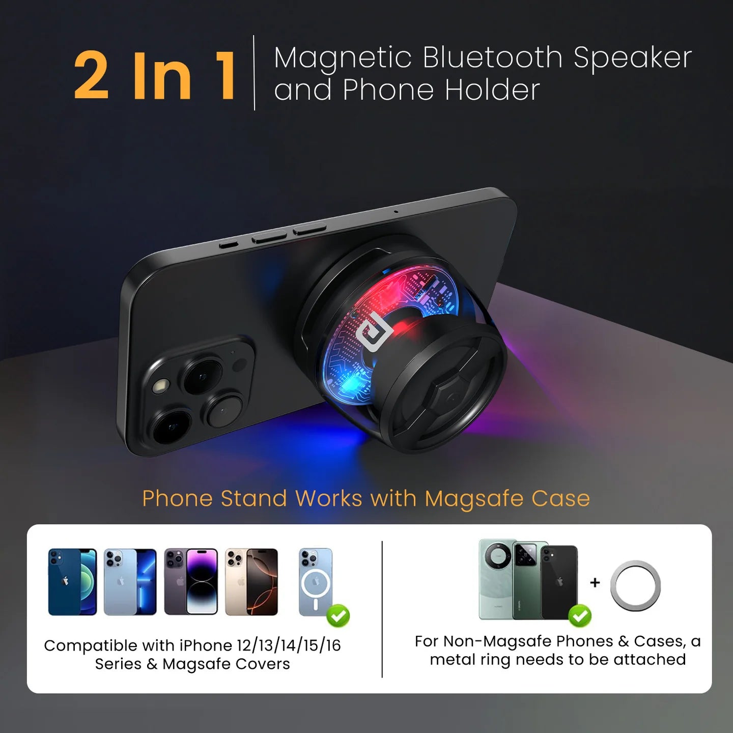 Portronics Nadya 6W RGB Speaker with MagSafe Mobile Stand | Type-C Charging