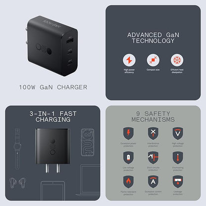 Nothing 100W GaN Fast Charger Adapter powering multiple devices simultaneously, demonstrating its 3-port capability – available at GrunX