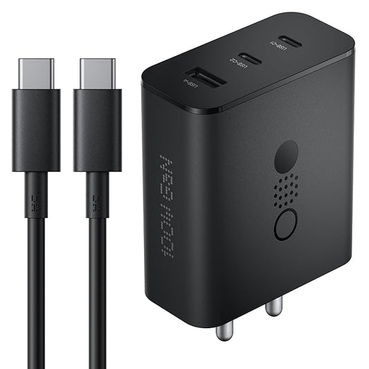 Nothing 100W GaN Fast Charger Adapter with 3 Ports – Compact design with 2 USB-C and 1 USB-A port for high-speed charging – available at GrunX