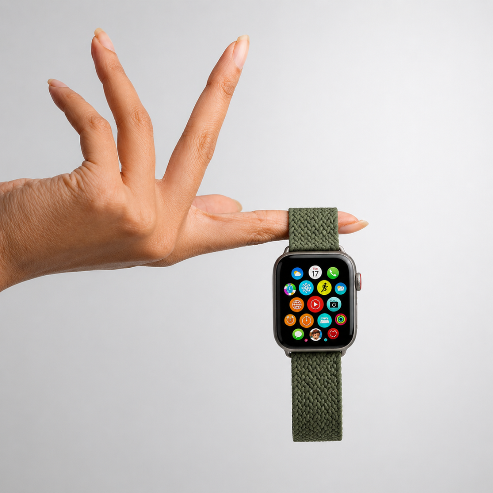 GRUNX Army green braided Apple Watch strap hand holding smartwatch woven nylon solo loop all series India