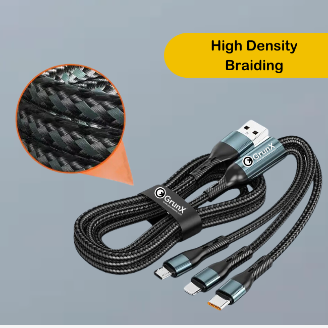 3 in 1 fast charging cable with high density braiding 