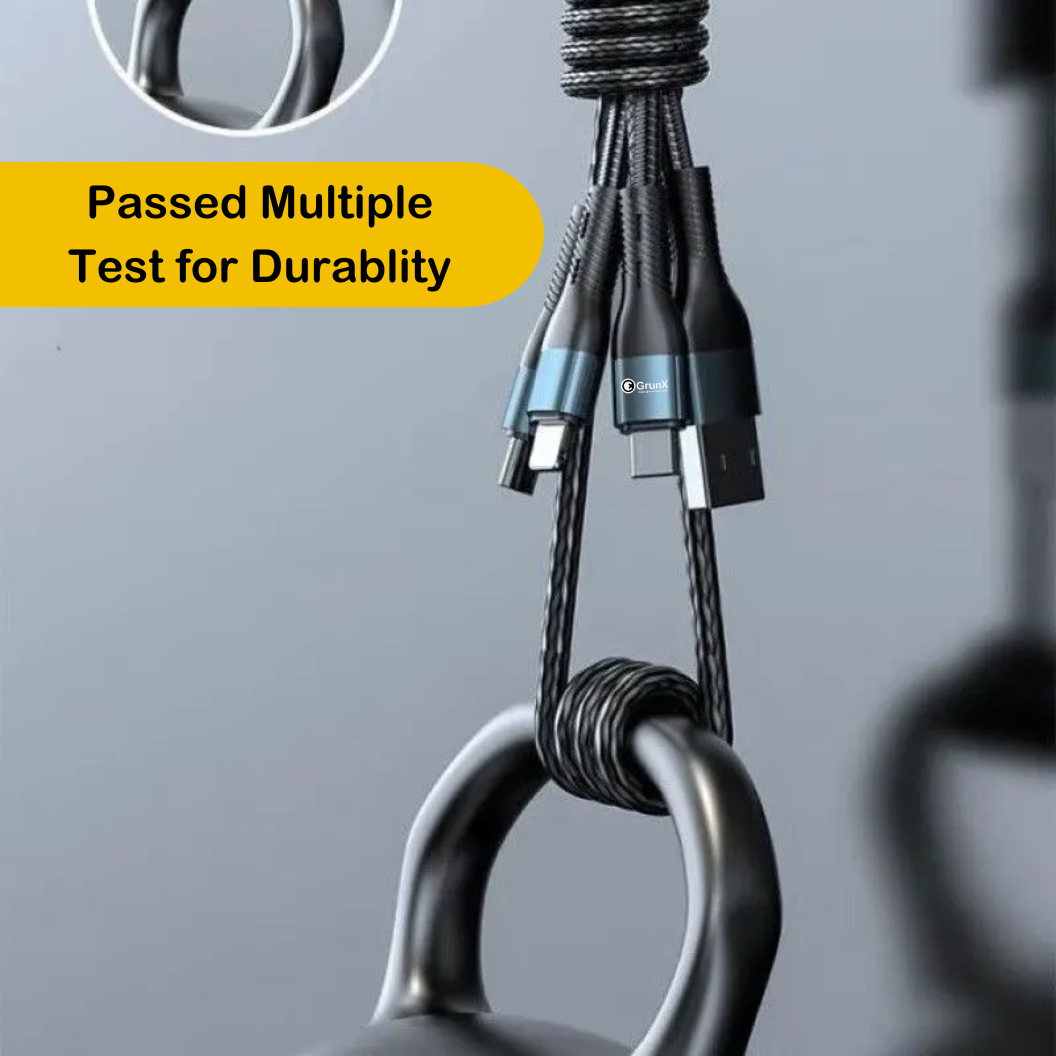 GRUNX Object 66W cable OTG data transfer between phone and USB drive on Indian office desk