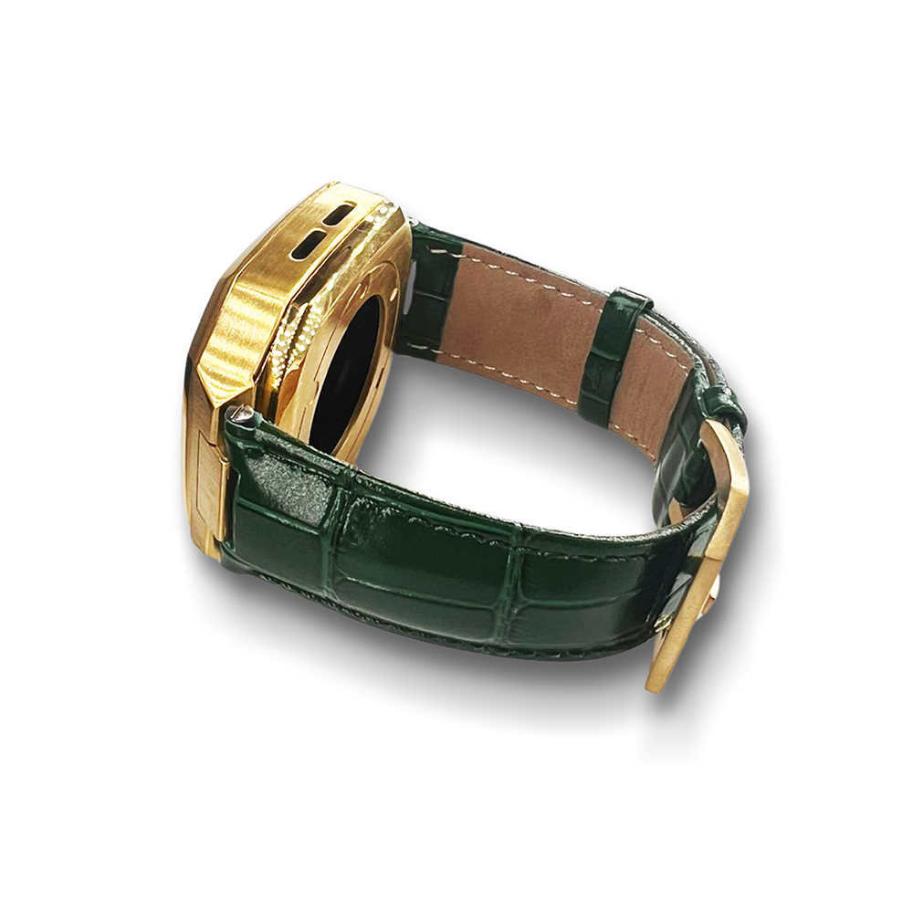 Watch Strap and Watch Band Apple Apple Watch Series  9, 8, 7, Ultra & Ultra 2 44mm Green Gold Back View Showing Buckle And Strap Pandora GrunX in India