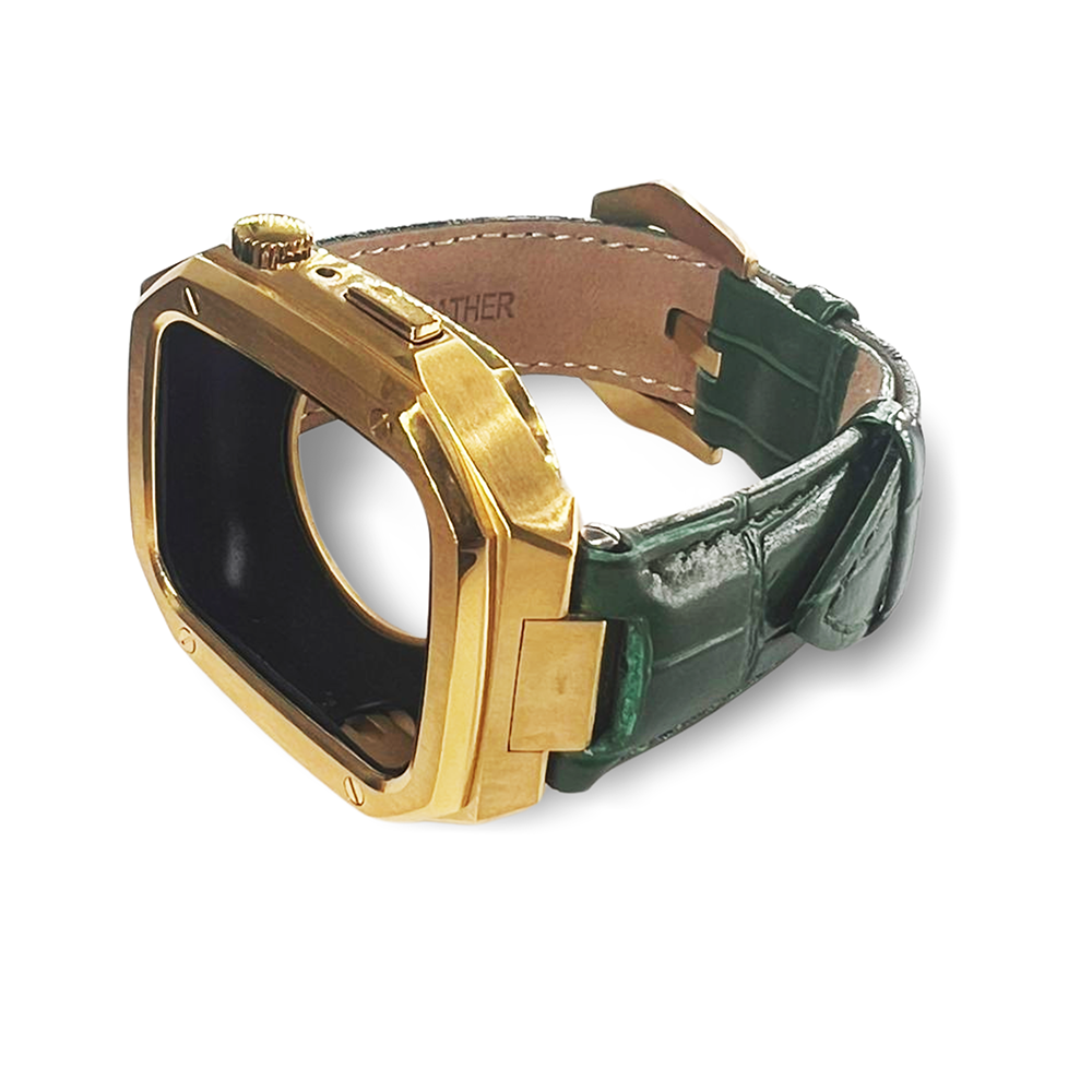 Watch Strap and Watch Band Apple Apple Watch Series  9, 8, 7, Ultra & Ultra 2 44mm Green Gold Side And Top View Smartwatch Pandora GrunX in India