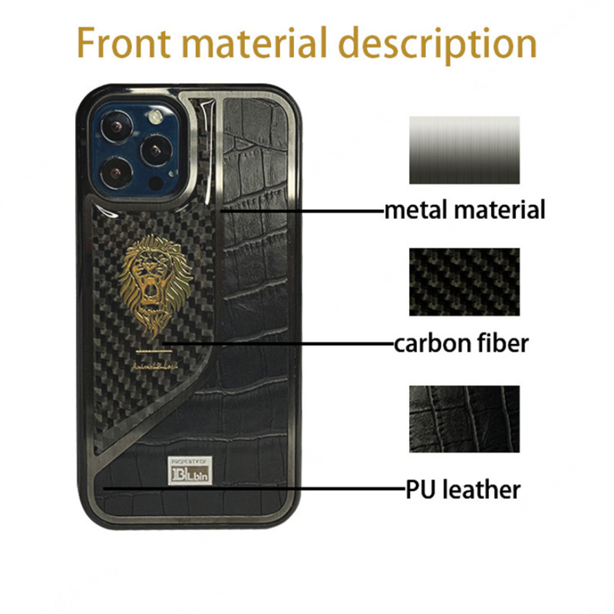 Carbon Fiber iPhone Leather Case with Lion Logo