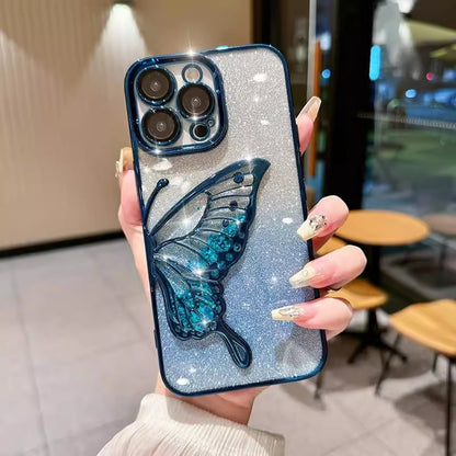 Case and Cover iPhone 14, 14 Pro Max  Blue 3D TPU Glitter Butterfly Peacock  GrunX in India