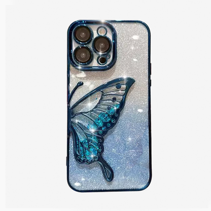 Peacock  - Blue Plating 3D TPU Glitter Butterfly iPhone Case