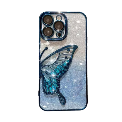 Peacock  - Blue Plating 3D TPU Glitter Butterfly iPhone Case