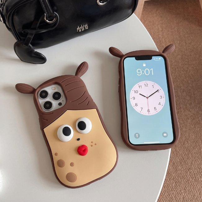 Close-up GRUNX Pooky Pigtail Girl 3D sculpted cartoon character detail on silicone iPhone 14 14 Pro Max case India