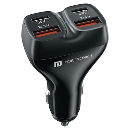 Portronics 111W 4-port car charger black with dual Type-C PD 33W and dual USB-A 22.5W ports