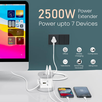 Portronics 2500W power extender cube charging office devices computers and mobile phones