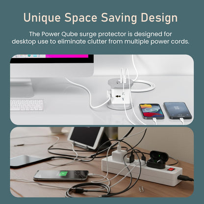 Portronics power cube unique space saving design eliminating desk cable clutter compared to standard power strip