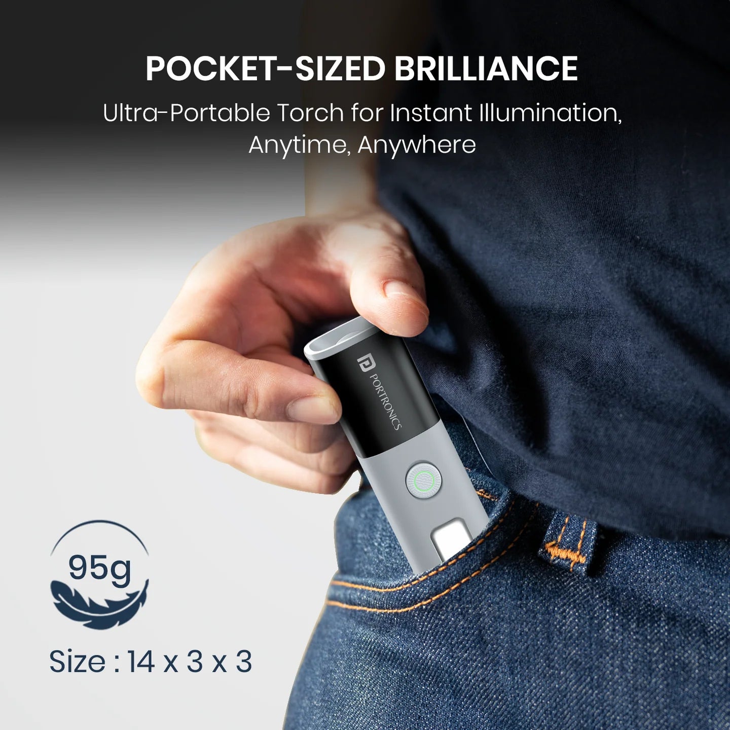 Portronics Eco Glow 2 300LM Rechargeable LED Torch with SOS & Focus Zoom