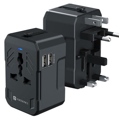 Juicemate 2 Universal Travel Adapter with 12W Dual USB-A Output - Black - Grunx