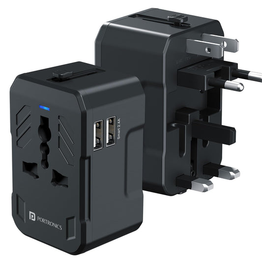 Juicemate 2 Universal Travel Adapter with 12W Dual USB-A Output - Black - Grunx