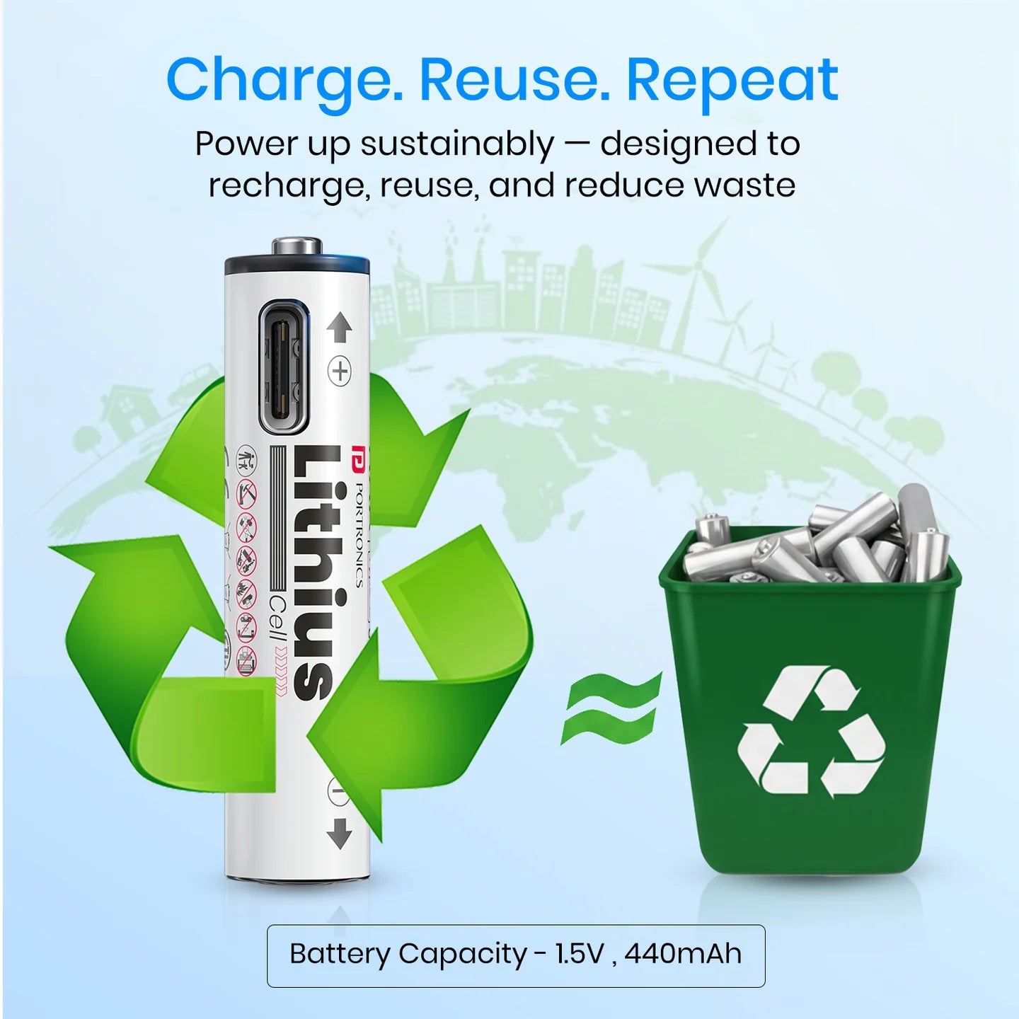 Portronics Lithius Cell AAA USB-C Rechargeable Li-Ion Battery