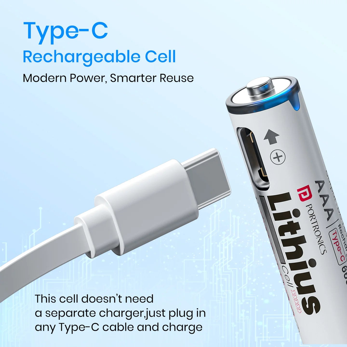 Portronics Lithius Cell AAA USB-C Rechargeable Li-Ion Battery